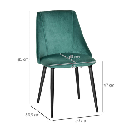 Set of 2 Modern Upholstered Dining Chairs with Upholstery and Backrest, Iron Legs for Kitchen, Living Room or Lounge in Modern Style, Green and Black, 50x56