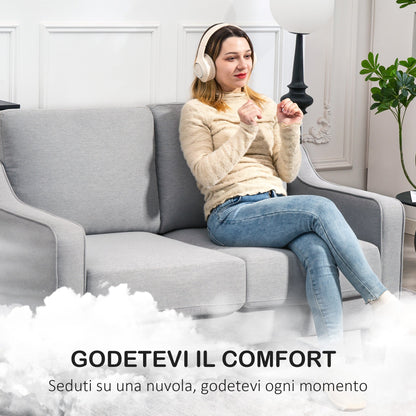 Modern and Space-Saving 2-Seater Sofa in Linen Effect Fabric, 136x77x86 cm;, Light Grey