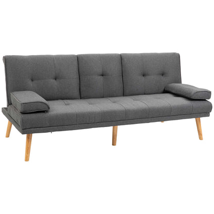 3 Seater Reclining Sofa Bed with 2 Detachable Armrests, in Linen Effect Fabric and Poplar Wood, 181x77x78 cm