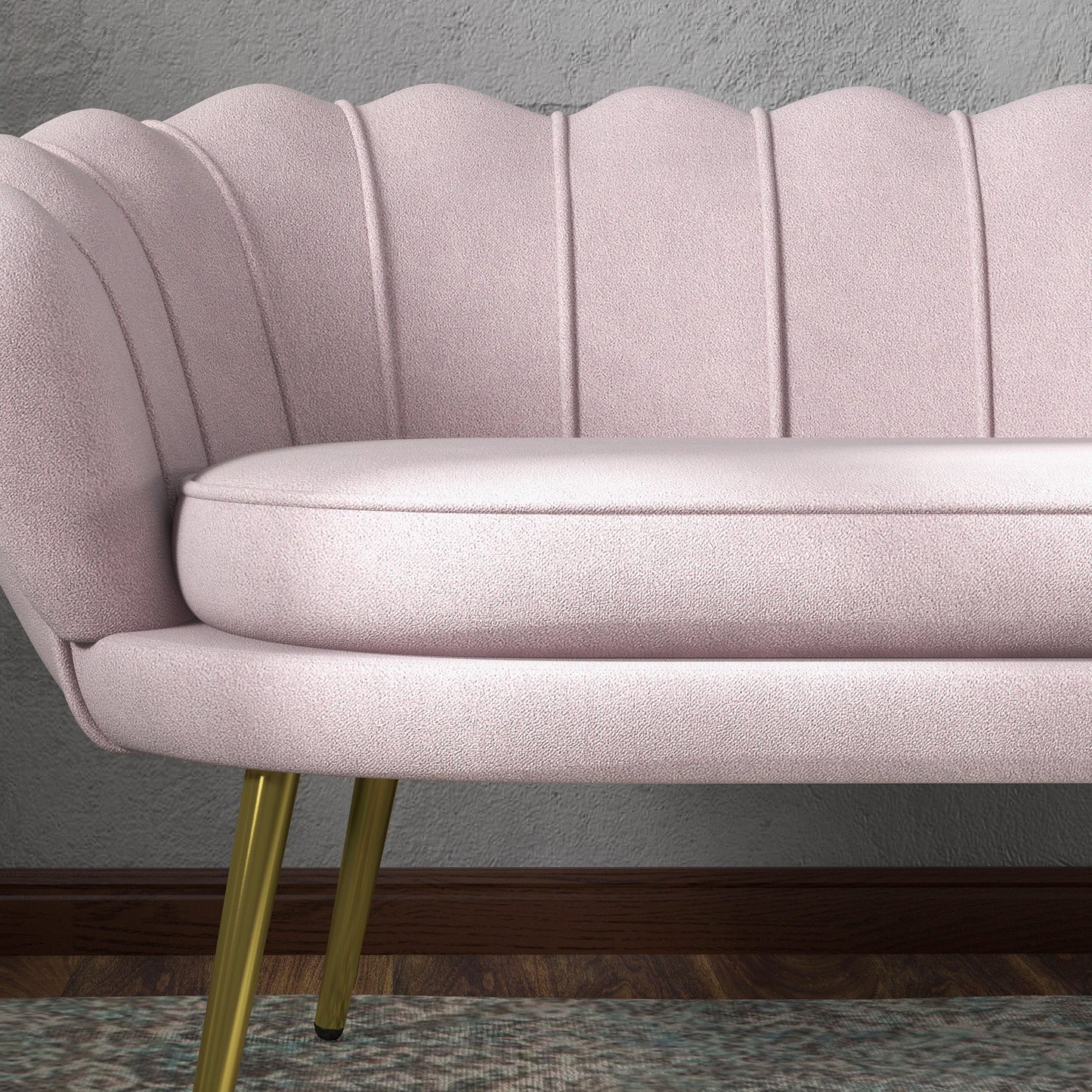 2 Seater Sofa in Industrial Chic Style in Velvet Effect Fabric and Metal, 130x77x77 cm, Pink