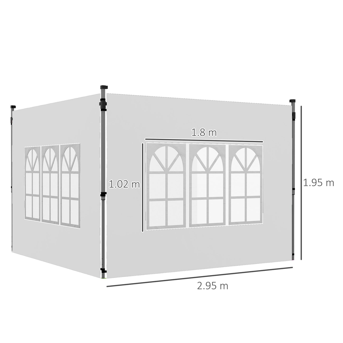 3x3 or 3x4 Gazebo Walls with Windows Included, Plastic and Oxford Fabric, 295x195 cm, White