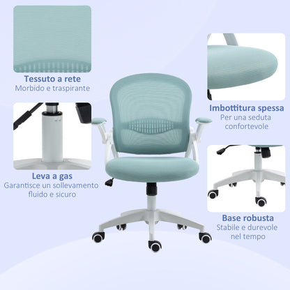 Ergonomic Office Chair with Mesh Backrest and Adjustable Height, 65.5x61.5x88-97.5cm, Light Blue