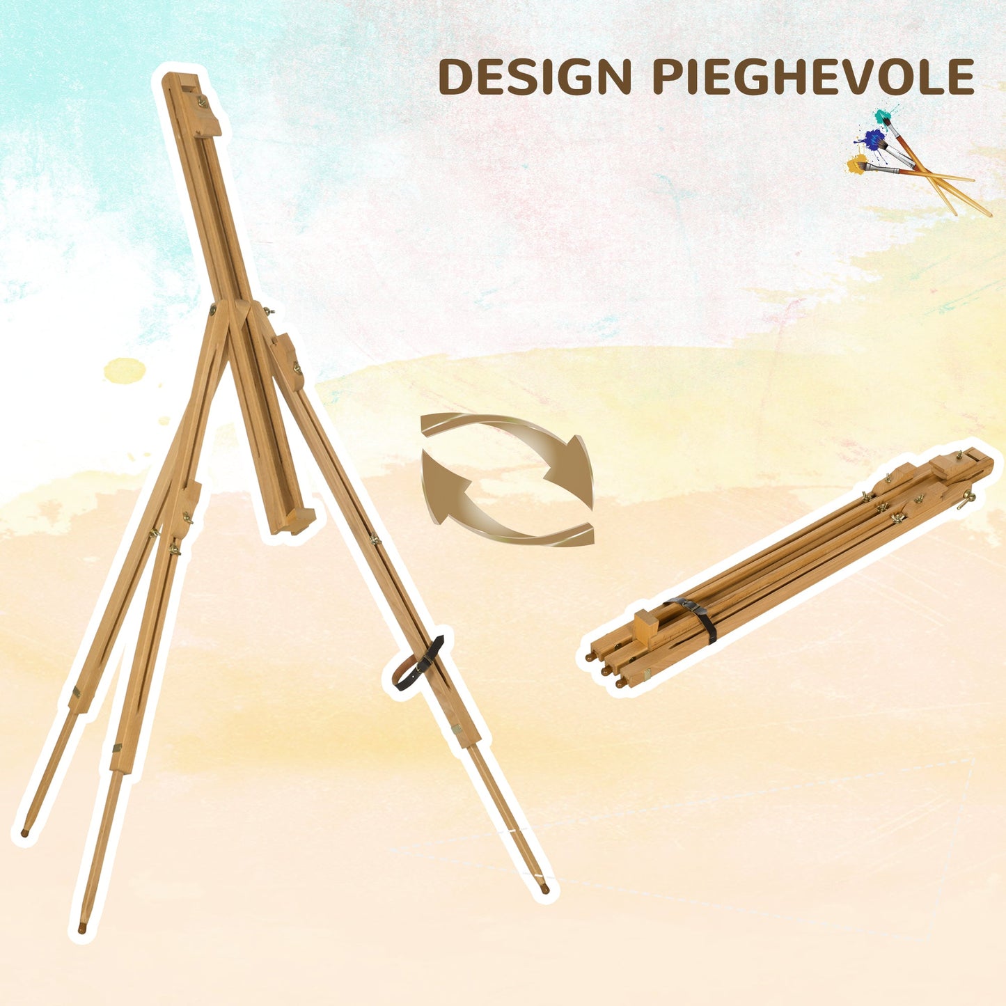 Space-Saving Beech Wood Painting Easel with Adjustable Height and Angle, 93x84x183 cm