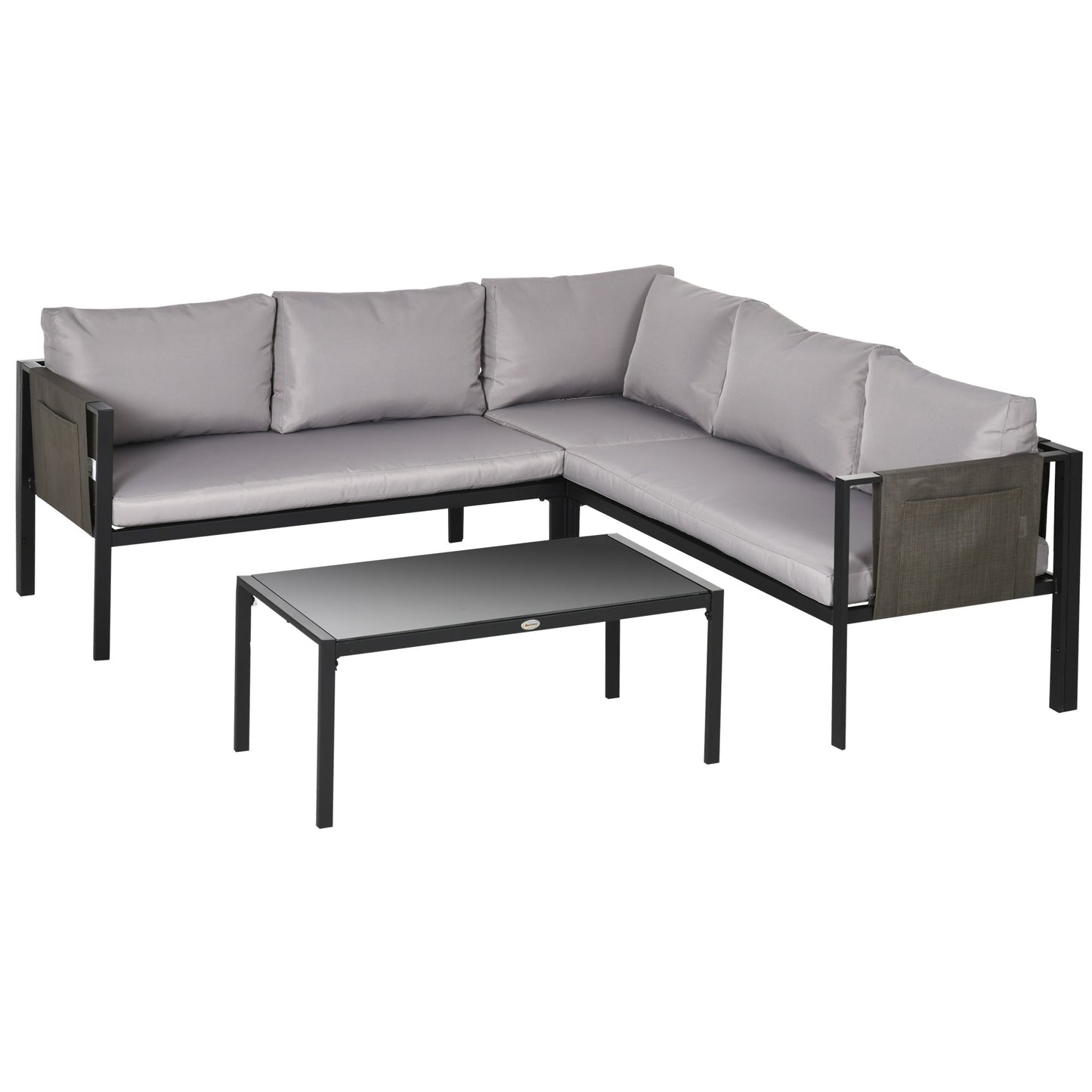PARIS | 4 Piece Garden Set with 2 Sofas, Corner Chair and Tempered Glass Coffee Table