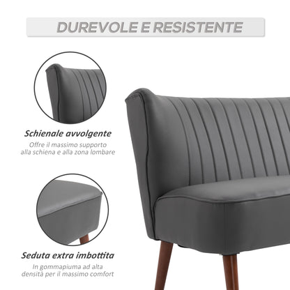 STELLE | Grey 2 Seater Sofa Grey Synthetic Leather with wooden legs
