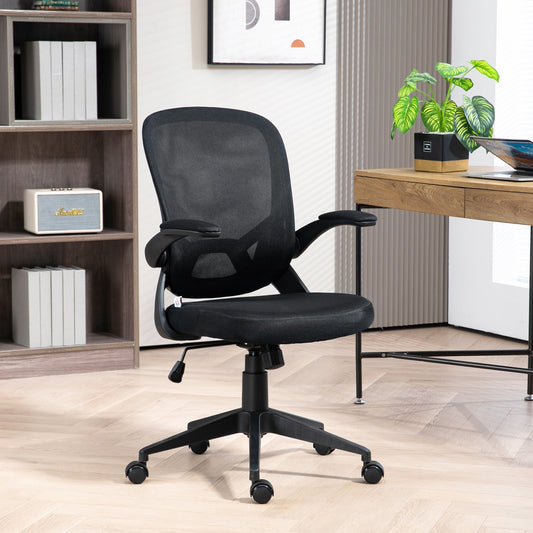 Ergonomic Office Chair with Adjustable Height, Flip-Up Armrests and Mesh Fabric, Black