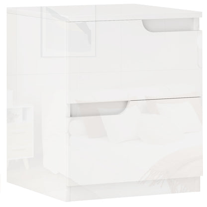 Modern Wooden Bedside Table with 2 Drawers and Glossy Design, 40x40x48 cm, White