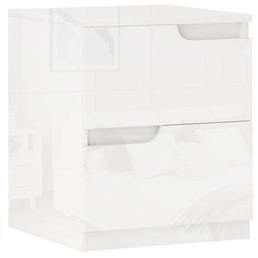 Modern Wooden Bedside Table with 2 Drawers and Glossy Design, 40x40x48 cm, White