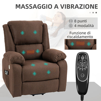 Reclining Lift Chair with Footrest, in Linen Effect Fabric, 87x92x105 cm, Coffee