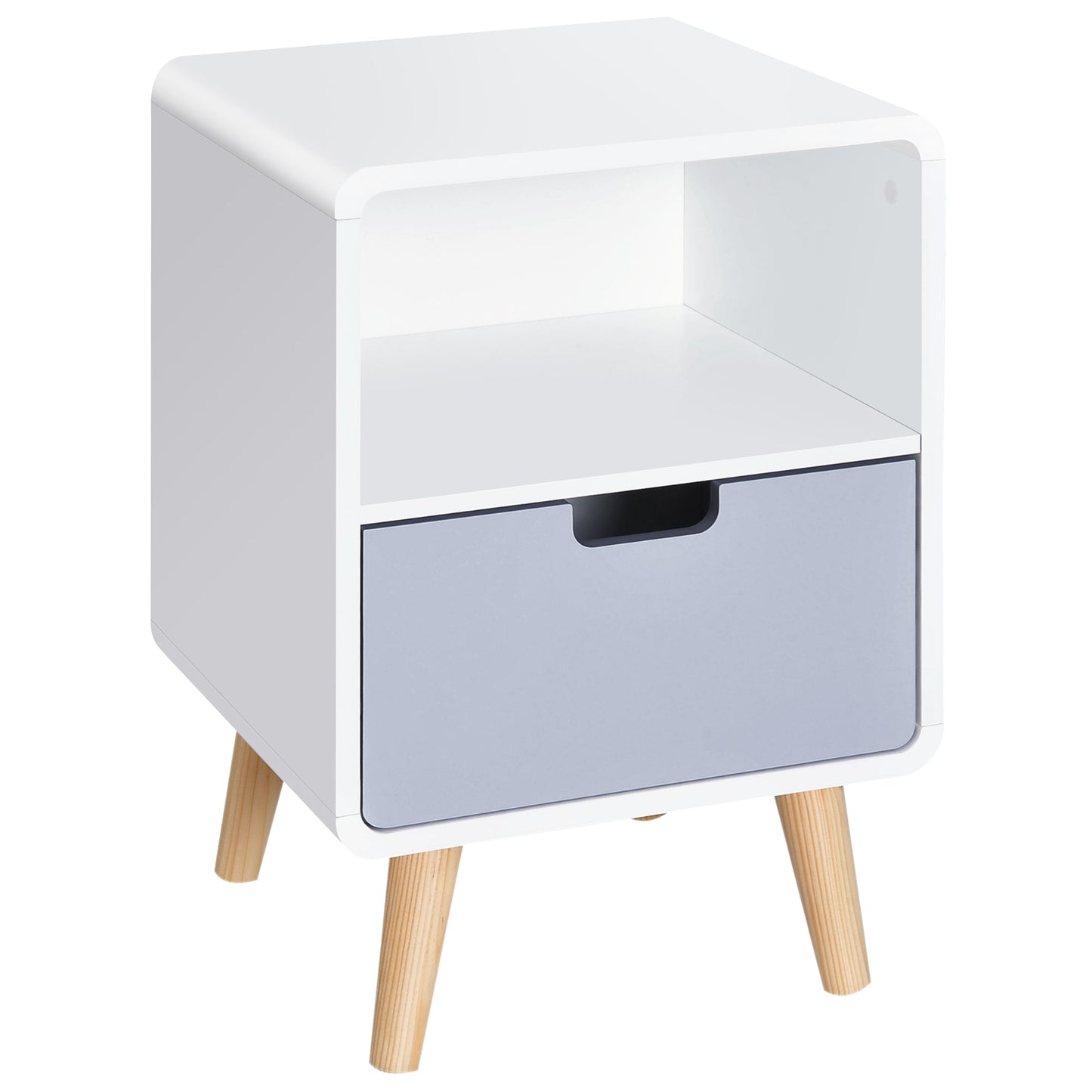Bedside Table with Drawer in MDF and Pine Wood for Bedroom, Living Room and Bathroom, 40x38x58 cm