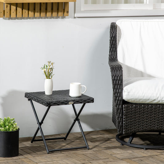 Space-Saving Folding Garden Table in Synthetic Rattan and Steel, 40x40x40cm, Black
