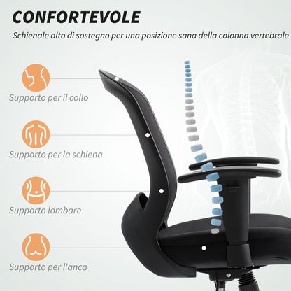 Breathable Mesh Office Chair, Height-Adjustable Reclining, 65 x 59 x 92.5-102.5 cm, Black