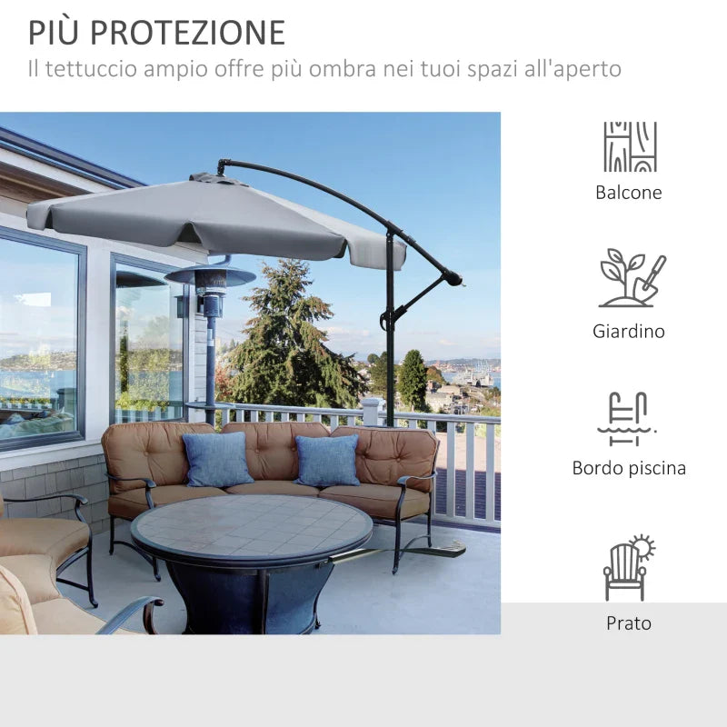 2.7x2.7 m Garden Umbrella with Metal Arm and Adjustable Polyester Canopy and Crank Opening, Grey