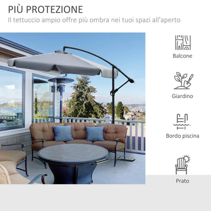 2.7x2.7 m Garden Umbrella with Metal Arm and Adjustable Polyester Canopy and Crank Opening, Grey