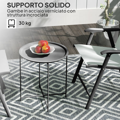 Garden Coffee Table with Removable Tray and Folding Steel Legs, Ø46x50 cm, Black