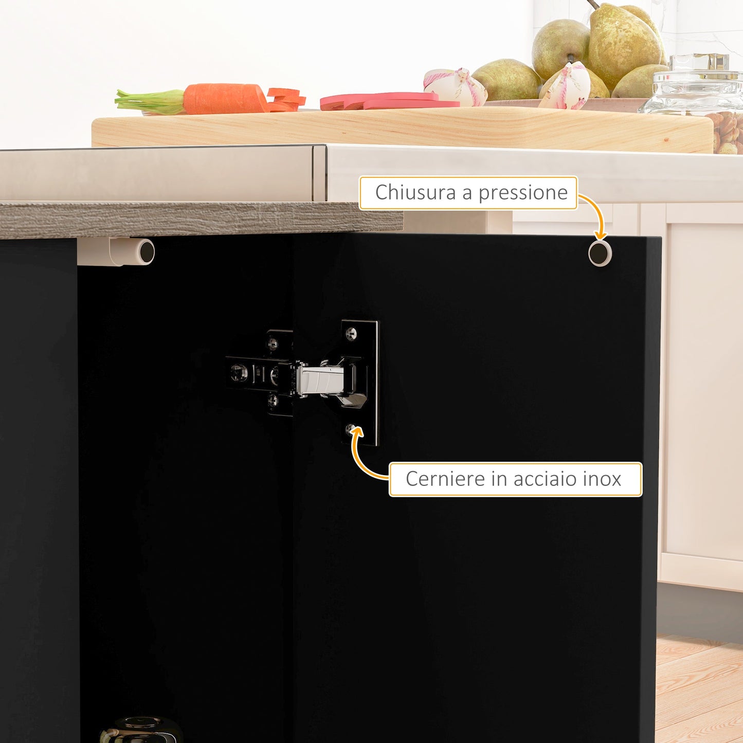 Kitchen Island with 2 Open Shelves and 2 Cabinets, MDF, 105x60x82 cm, Oak and Black