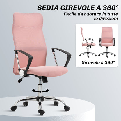 Ergonomic Swivel Office Chair, Adjustable Height and Mesh Backrest, 63x65x109-119 cm, Pink