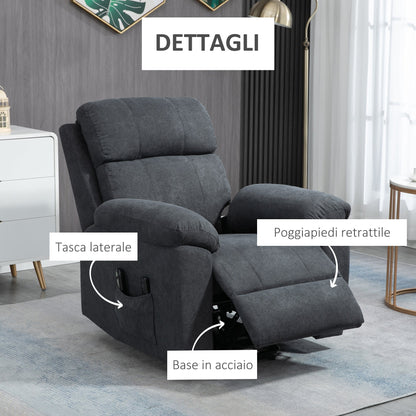 Lifting Armchair Reclining up to 135° with 8 Massage Points, Remote Control and Footrest 89x99x103 cm, Grey