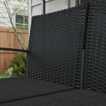 Garden Set with 2 Chairs, Sofa and 2 Coffee Tables with Cushions and Glass Top, Black