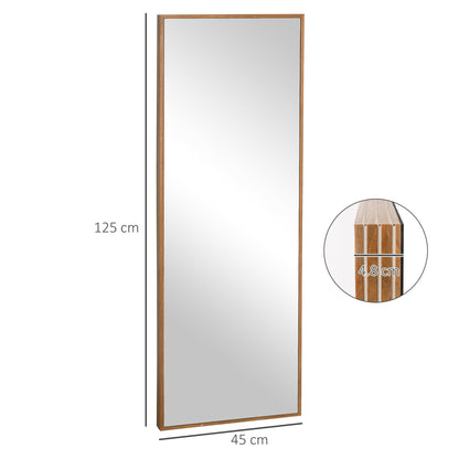 Pine Wood Wall and Freestanding Mirror with Hooks Included, 45x125cm