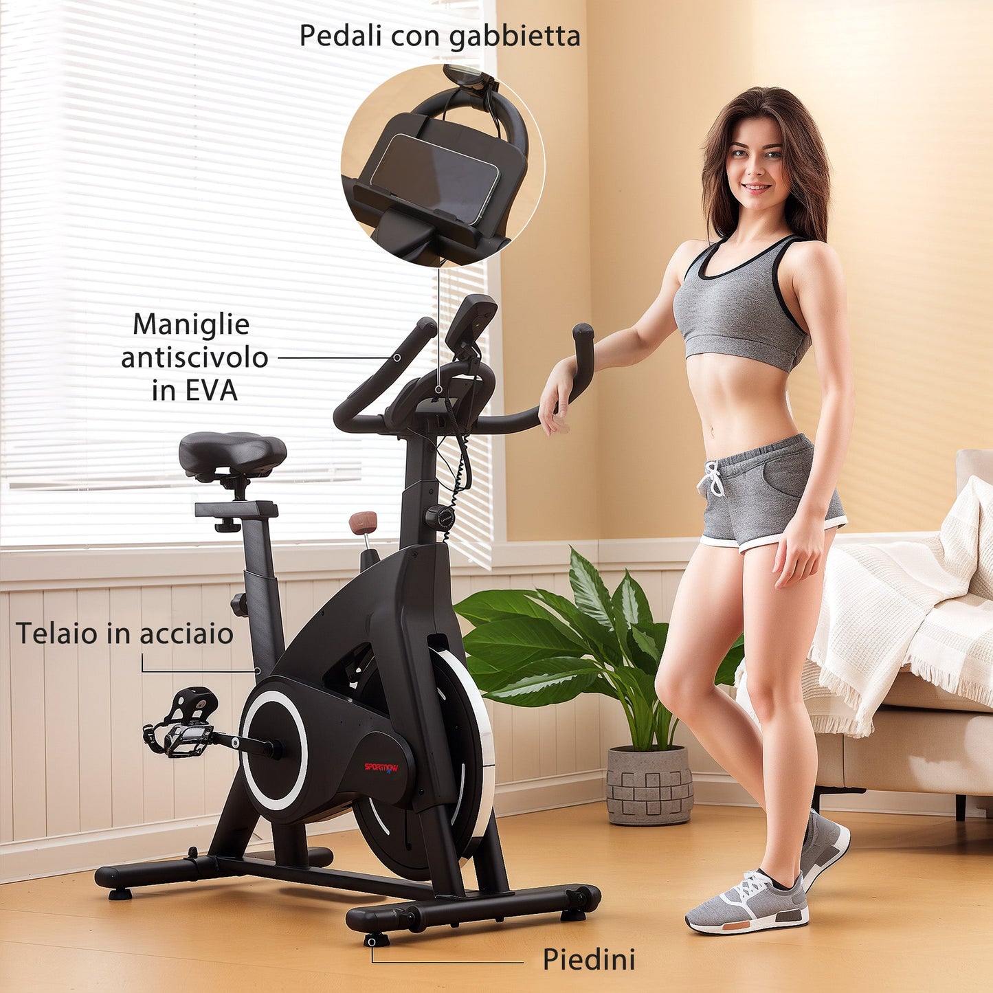 Magnetic Exercise Bike with 10kg Flywheel, Adjustable Seat and Handlebars, LCD Monitor, Tablet Holder, Black