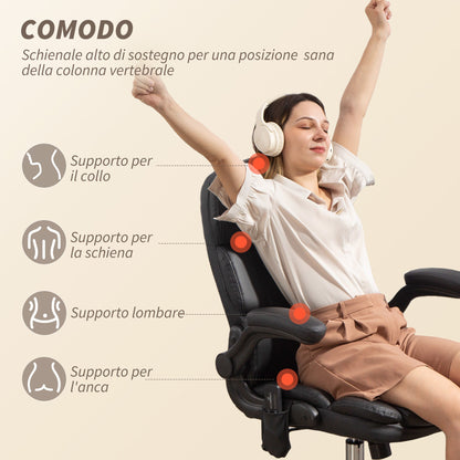 4-Point Massage Office Chair with Heater and Flip-Up Armrests, Black