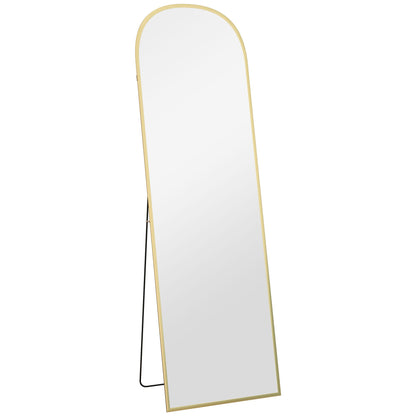 Modern Aluminum Alloy Floor and Wall Mirror with Folding Stand, 50x170cm, Gold