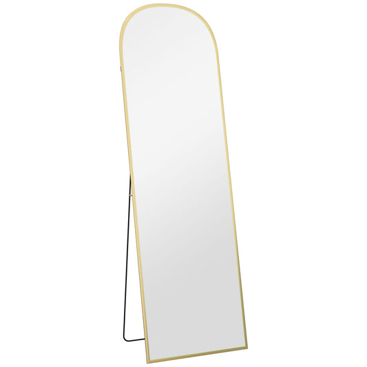 Modern Aluminum Alloy Floor and Wall Mirror with Folding Stand, 50x170cm, Gold