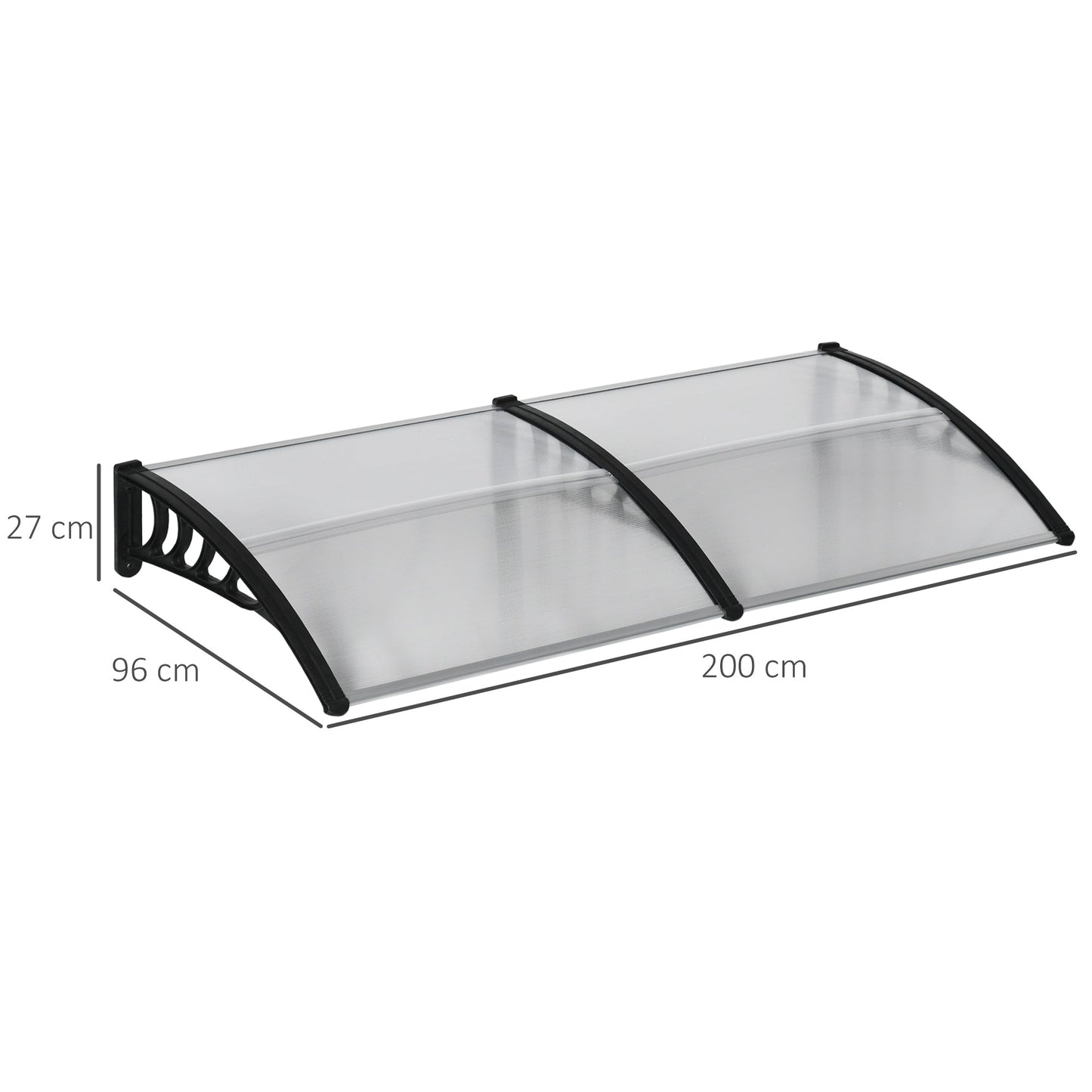 Modern Canopy in Polycarbonate, Aluminum and PP for Balconies, Windows and Doors, 200x96x27 cm