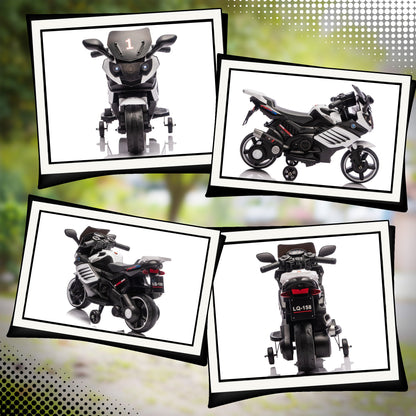 6V Electric Motorcycle for Kids with Removable Training Wheels, Headlights and Music, Ages 18-36 Months, White