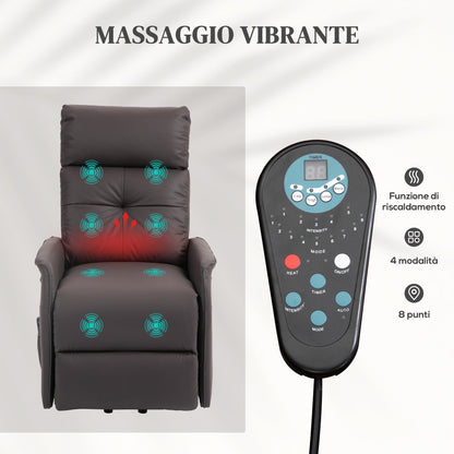 Lift and Recliner Relax Chair with 8 Massage Points and Heating, 2 Remote Controls, Brown