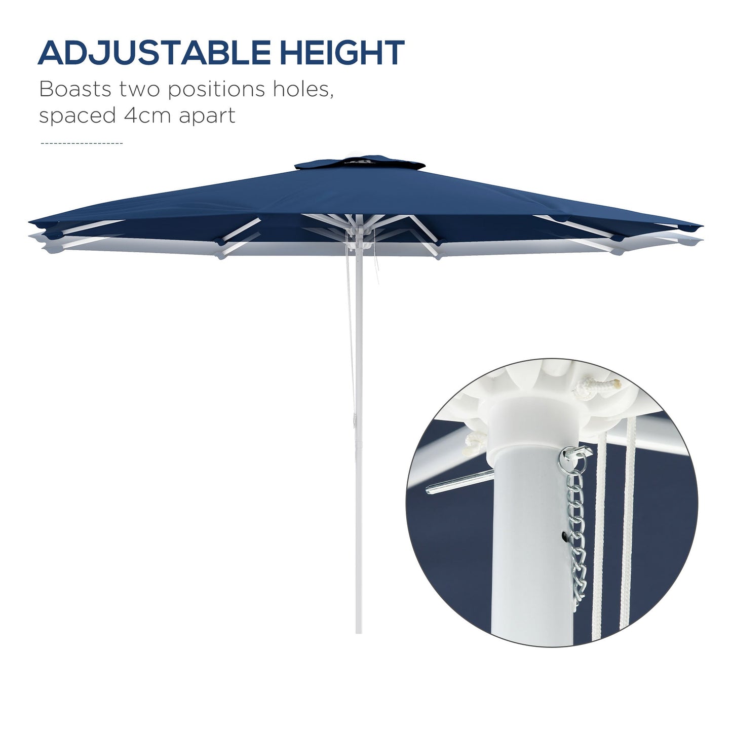 Adjustable Height Garden Umbrella in Metal and Polyester, Ø292x242 cm, Dark Blue