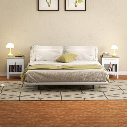 Set of 2 Wooden Bedside Tables with Drawer and Open Shelf, 45x40x55 cm, White and Oak