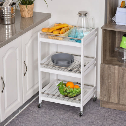 SPOON | Wooden Kitchen Trolley with 3 Shelves and Wheels, 45x38x78cm, White