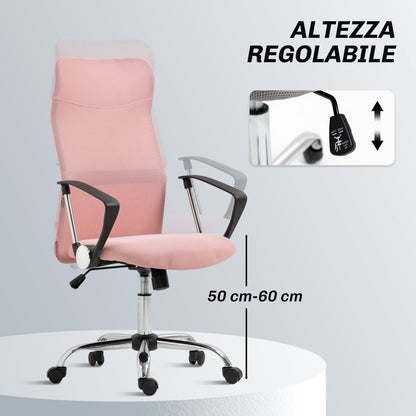 Ergonomic Swivel Office Chair, Adjustable Height and Mesh Backrest, 63x65x109-119 cm, Pink