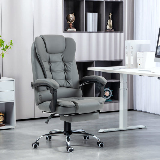 Ergonomic Office Chair 145° Reclining with Pull-Out Footrest in Faux Leather, Grey