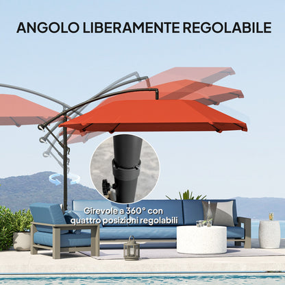 Cantilever Umbrella with Adjustable Cover and Cross Base, in Metal and Polyester, 260x304x245 cm, Bordeaux