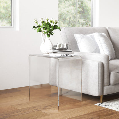 Living room coffee table in UC with smooth edges and rounded corners, 53.5x30.5x53.5 cm, transparent