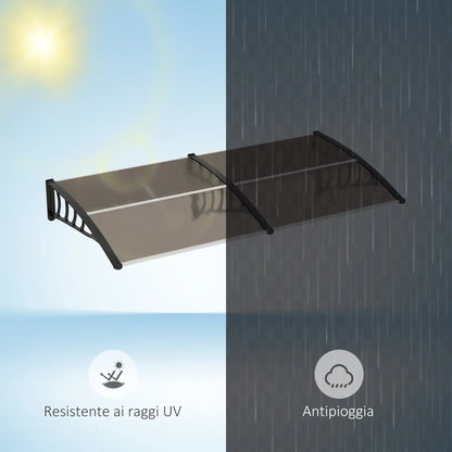Outdoor Canopy for Windows and Doors, in Polycarbonate and Aluminum, 200x100x26 cm, Brown