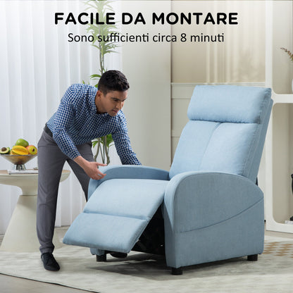 Reclining Relax Chair with Footrest in Linen Effect Fabric, 69x85x100 cm, Blue