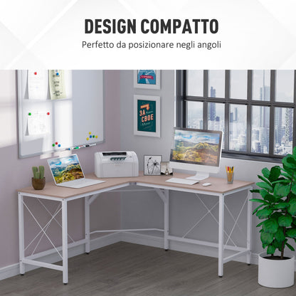 Desk spacious corner of wood and metal, oak and white