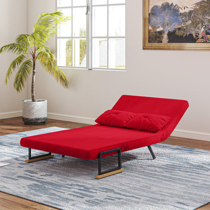 Velvet Fabric Sofa Bed with Adjustable Backrest and 2 Cushions, 102x73x81 cm, Red