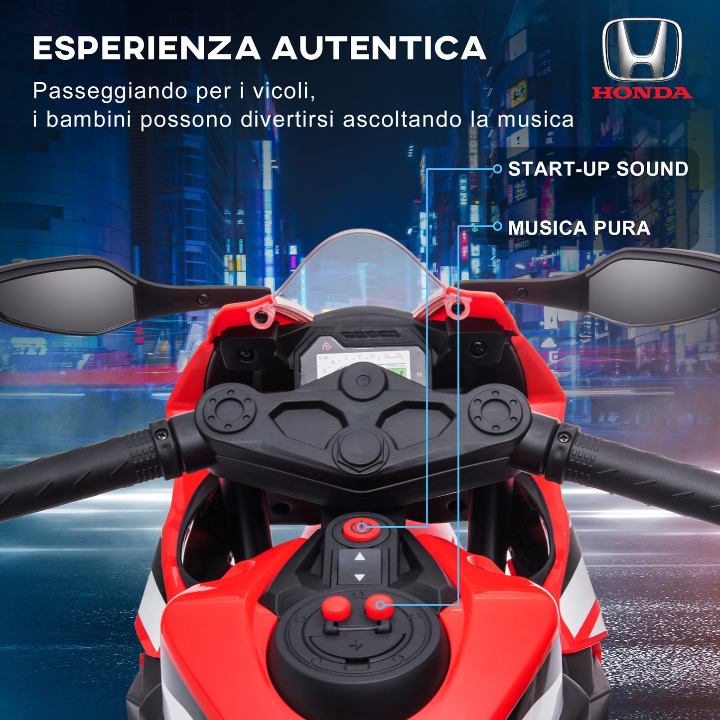 Honda Licensed Electric Motorcycle for Kids, 6V Rechargeable Battery, 3km/h Speed, Red
