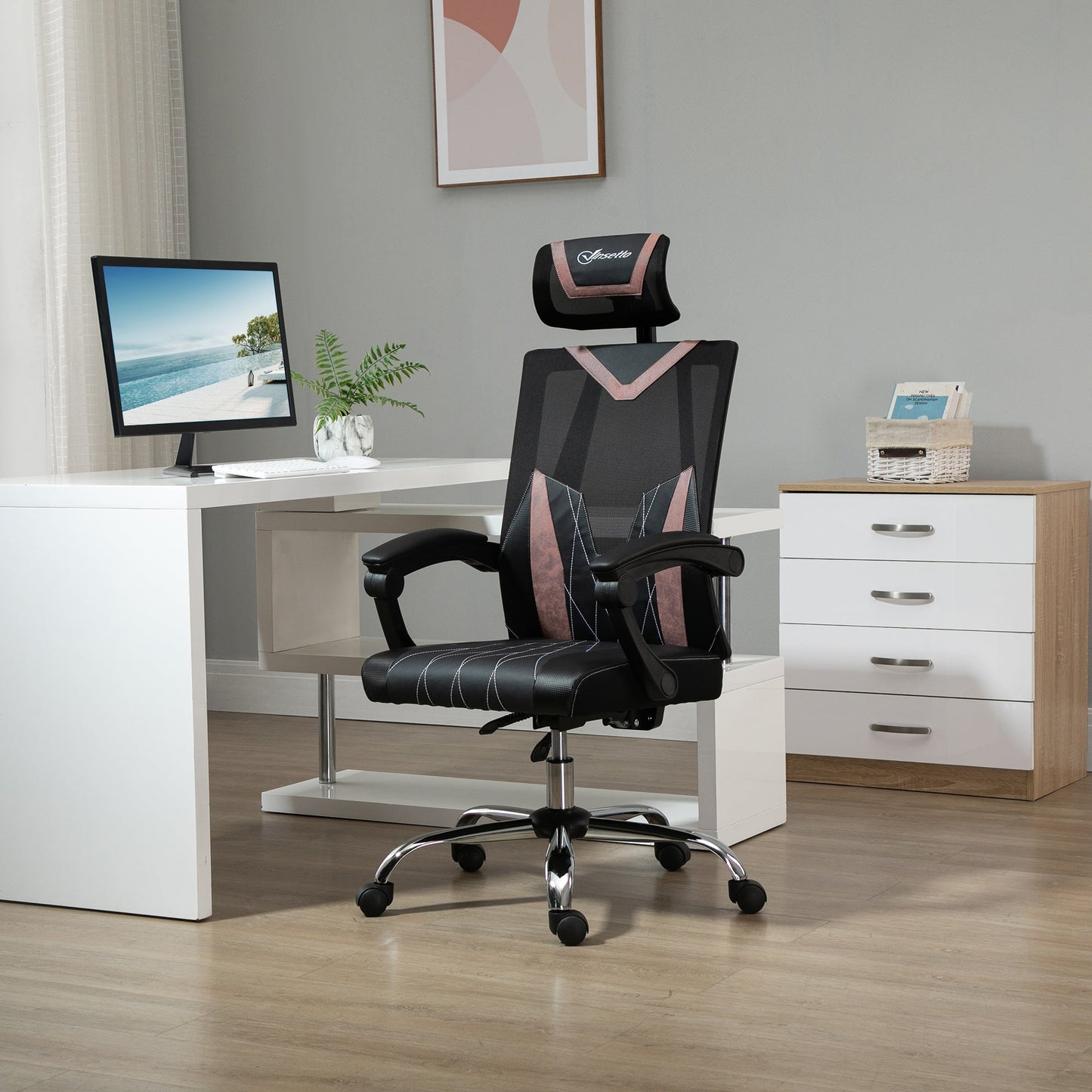 Ergonomic office chair with lumbar and cervical support, adjustable height and inclination, 58x62.5x112-120cm - black