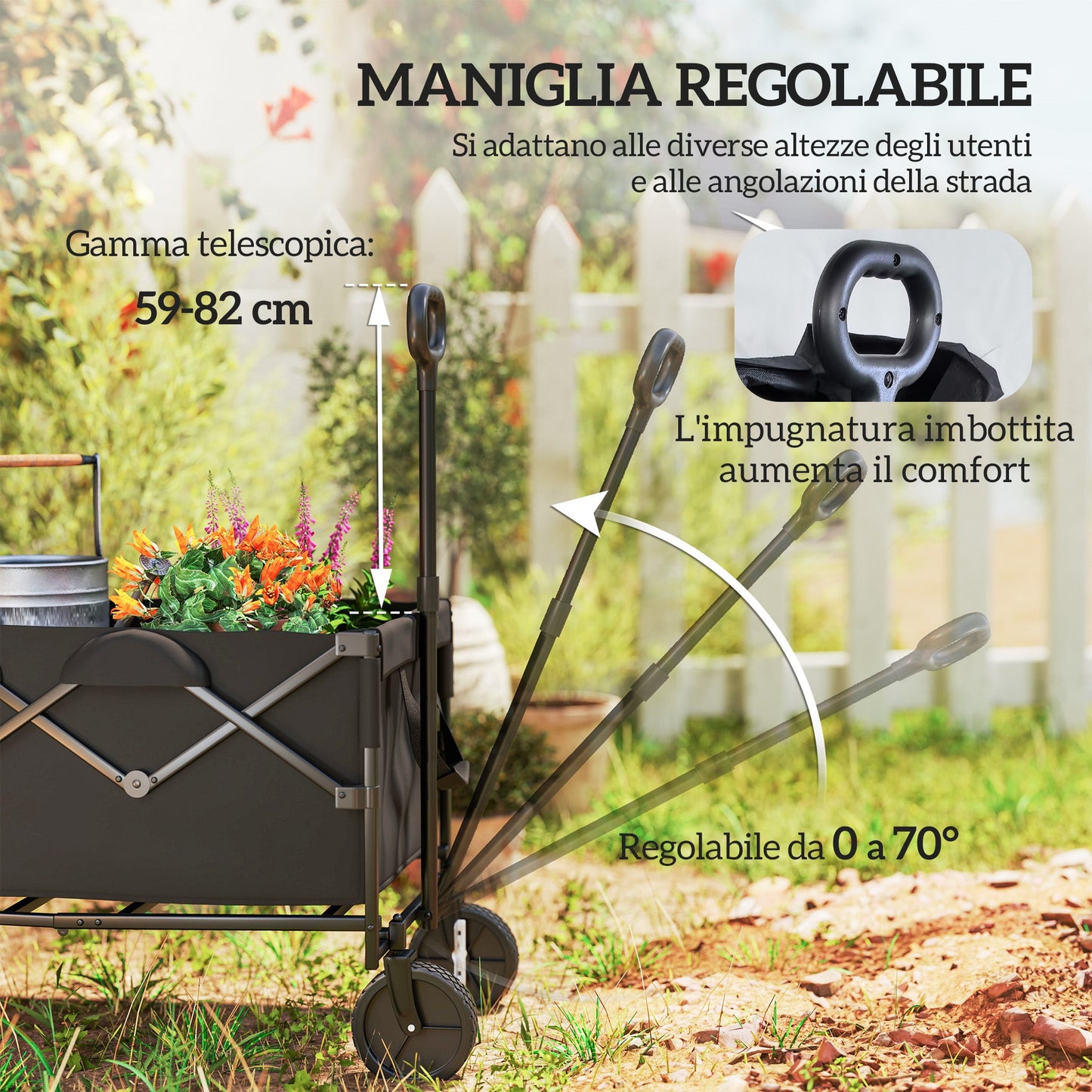 Garden Trolley 160L Foldable with Adjustable Handle, Capacity 100 kg, 95x55x102 cm, Black
