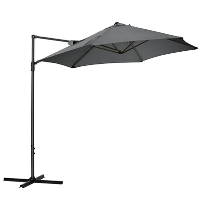 Garden Umbrella 2.6x2.5 m with 360° Rotation and Ventilated Canopy in Grey Polyester