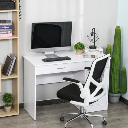 Modern Computer Desk with 2 Drawers and 1 Cabinet, Space-Saving Bookshelf for Office or Bedroom, Wooden, White