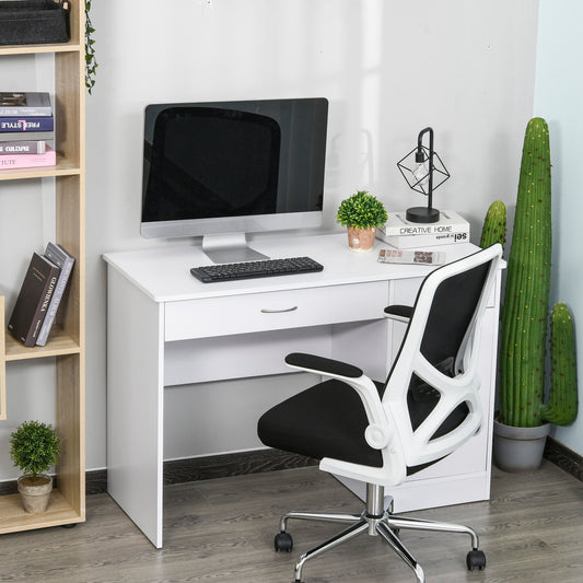 Modern Computer Desk with 2 Drawers and 1 Cabinet, Space-Saving Bookshelf for Office or Bedroom, Wooden, White