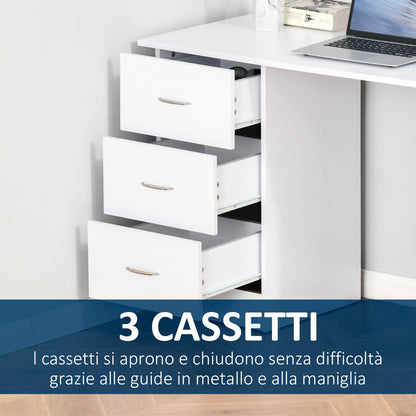 Computer Desk with 3 Drawers and 3 Shelves, Wooden Desk for Bedroom and Office 120x49x72cm White