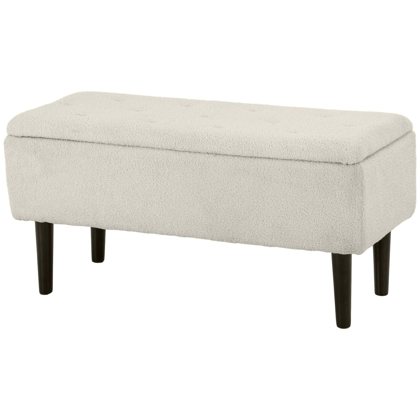 Bedside Bench with 47L Storage Compartment and Teddy Fabric Upholstery, 95x38x45 cm, Beige